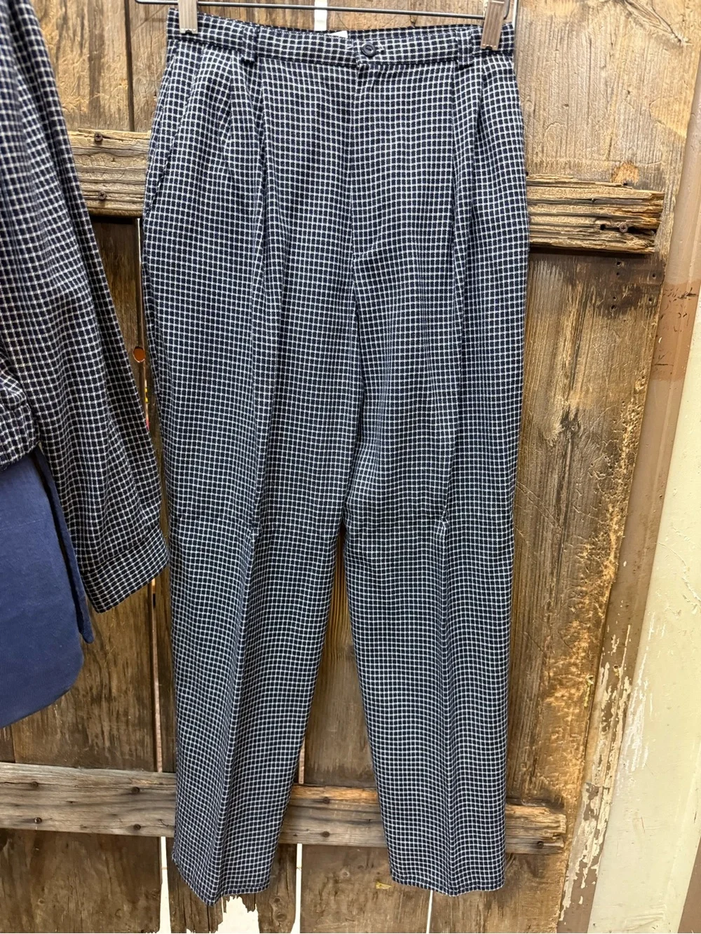 Vintage Classic Women's Checked Pantsuit Jacket & Trousers - Navy Check
